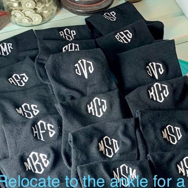 1 pr Men's Best Seller Cotton Brown, Black, Burg, Gray Smooth Flat / Ribbed Dress Socks Embroider Initials Wedding Party Size 6-12 Groomsmen