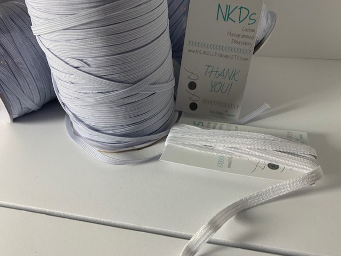 1/4" Inch Braided White Elastic Cord by the Yard | Soft Flat Heavy ...