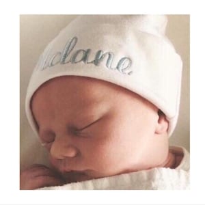 1-Hospital Hat White, Black Pink Light Blue Black Stars Newborn 0-6/12-18 mo Infant Bring Home New Baby Monogrammed Embroidered Cap Boy Girl