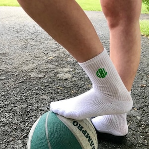 1 pair Teen Women&#39;s Team Cheer Socks Cotton Monogrammed Crew or Ankle Embroidered Girls 3 Initials school + name Team Size 4-10  & 8-12