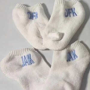 1 pair Infant Toddler Girls Boys Monogrammed Youth Gold Toe Socks School Uniform Initials White Rolled Turn Cuff Crew or Ankle ToddlerSocks 画像 11
