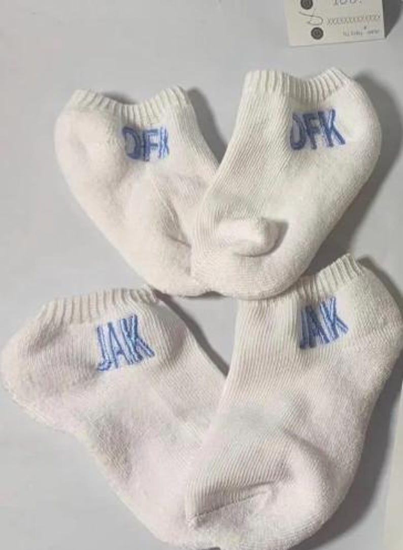 1 pair Infant Toddler Girls Boys Monogrammed Youth Gold Toe Socks School Uniform Initials White Rolled Turn Cuff Crew or Ankle ToddlerSocks 画像 11