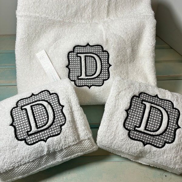 1 Top Selling Lattice Embossed Monogram Initial BATH or HAND Towel Embroidered | Perfect House Warming Gift | Back To School  | Farmhouse