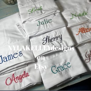One Custom Name on One White Pillowcase Monogrammed Embroidered Boy & Girl&#39;s Pillow Cover Pillow Case Embroidery Personalized w/Name on end