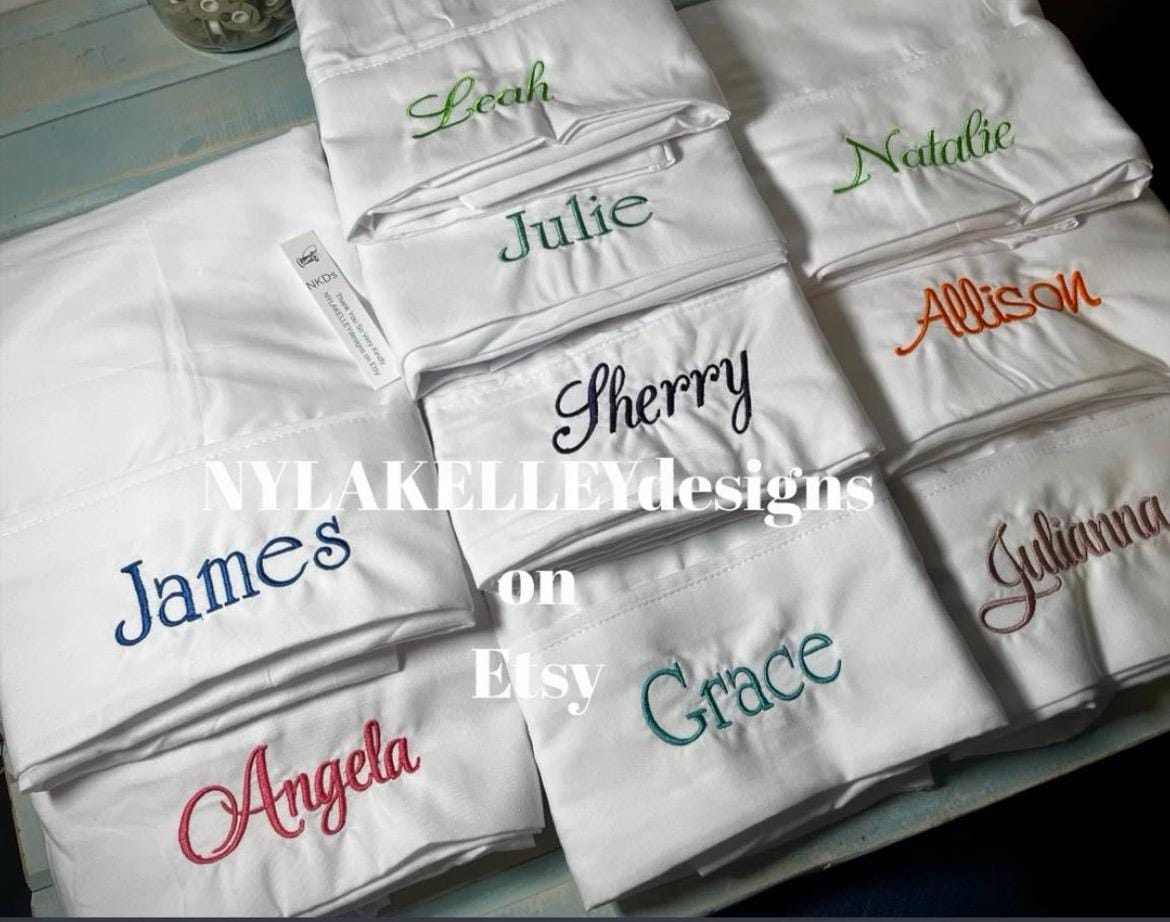 One Custom Name on One White Pillowcase Monogrammed Embroidered Boy & Girl's Pillow Cover Pillow Case Embroidery Personalized w/Name on end