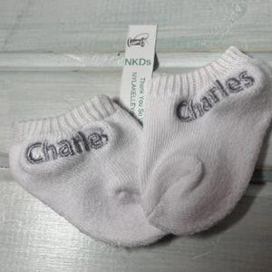 1 pair Infant Toddler Girls Boys Monogrammed Youth Gold Toe Socks School Uniform Initials White Rolled Turn Cuff Crew or Ankle ToddlerSocks 1 block name