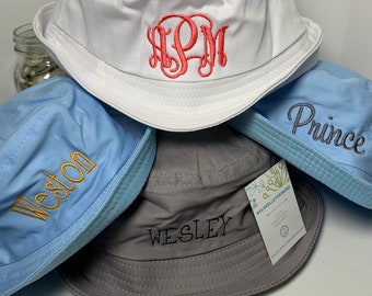 One Cute Toddler Embroidered Monogrammed Little Boy/Girl Sun Bucket Little Chap Sun Hat Royal or Baby Blue Sun Cap Size Approx 2T-4T Toddler