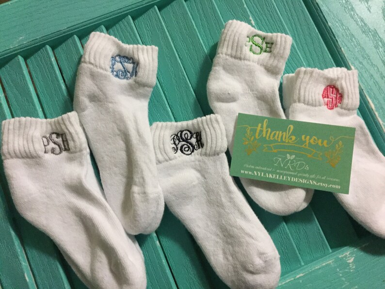 1 pair Infant Toddler Girls Boys Monogrammed Youth Gold Toe Socks School Uniform Initials White Rolled Turn Cuff Crew or Ankle ToddlerSocks 画像 5