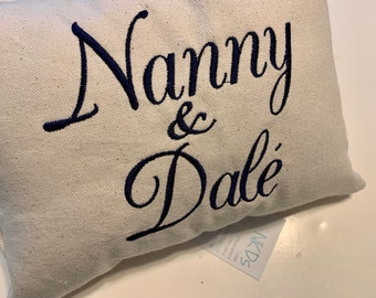 1 New Grandparents Custom Accent Pillow Embroidered Grandma Grandpa Grandchild Est. Year Birth Reveal OffWhite Canvas or Natural Beige Linen