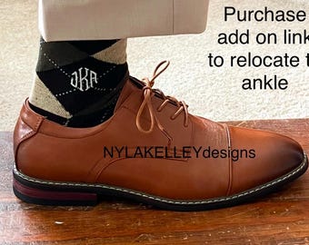 Best Seller 1pr Men's Navy Black Brown Red Gray Tan Argyle Cotton Monogrammed Wedding Groom Socks Embroidered Initials Size 10-13 Fits 6-10