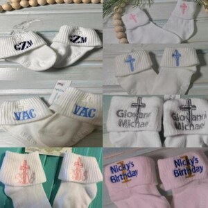 1 pair Infant Toddler Girls Boys Monogrammed Youth Gold Toe Socks School Uniform Initials White Rolled Turn Cuff Crew or Ankle ToddlerSocks 画像 10