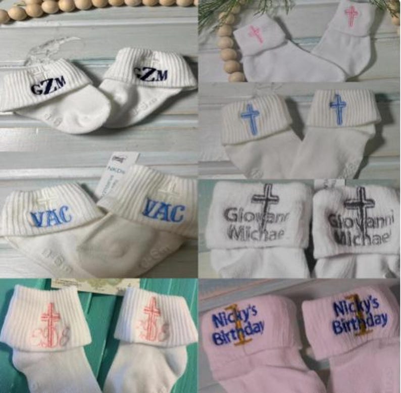 1 pair Infant Toddler Girls Boys Monogrammed Youth Gold Toe Socks School Uniform Initials White Rolled Turn Cuff Crew or Ankle ToddlerSocks 画像 10