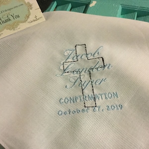 Embroidered Baptismal Handkerchief | Infant Baptism Cloth | Baby Gift |Custom Keepsake Handkerchief, Name on Bride’s Something Blue Wedding,