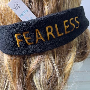 One Sweatband Stretch Headband-Terry SweatbandHead w/1 short name or Initials Embroidered Monogrammed black, blue, white, gray Sweatband