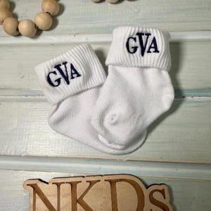 1 pair Infant Toddler Girls Boys Monogrammed Youth Gold Toe Socks School Uniform Initials White Rolled Turn Cuff Crew or Ankle ToddlerSocks 画像 12