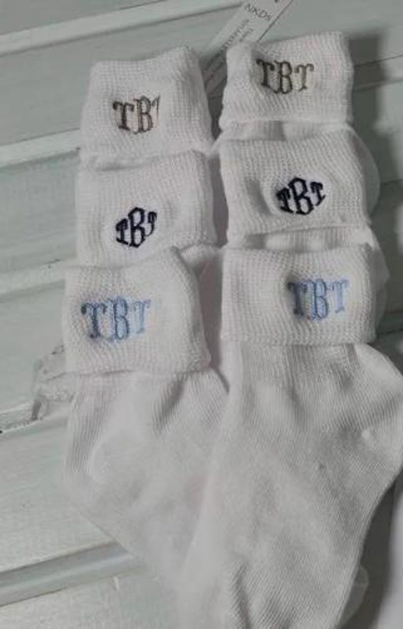 1 pair Infant Toddler Girls Boys Monogrammed Youth Gold Toe Socks School Uniform Initials White Rolled Turn Cuff Crew or Ankle ToddlerSocks 画像 20