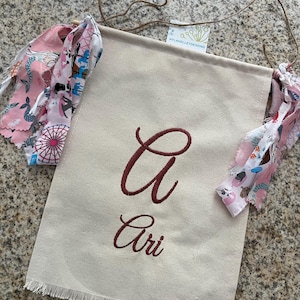 New** Custom Name and Initial Embroidered Banner Baby Kids Tween Teen Boy Girl room Gift Name Initial Monogrammed Baby Shower Baptism Decor