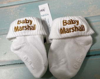 1 pair Custom Monogrammed Rolled Cuff or Ankle Baby Socks Newborn Infant Toddler Boy Girl Wedding Baptism Photo Shoot Pros Custom Monogram