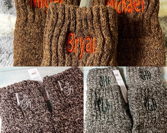 1pr Best Seller MENs Merino Brown, Browntweed, Olivetweed Wool Crew Socks Monogram 7th Anniv Gift Stocking Stuffer Groom Groomsmen Size 7-12