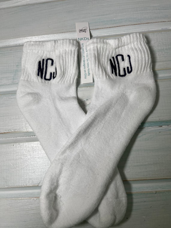 1 Paar Teen Damen Team Cheer Socken Baumwolle Monogramm Crew oder Knöchel  bestickt Mädchen 3 Initialen Schule Name Team Größe 4-10 & 8-12