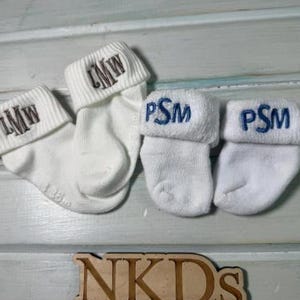 1 pair Infant Toddler Girls Boys Monogrammed Youth Gold Toe Socks School Uniform Initials White Rolled Turn Cuff Crew or Ankle ToddlerSocks 画像 16