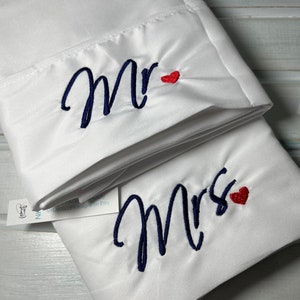 Pair Mr & Mrs Pillowcase Embroidered Gift SET Wedding Pillow Covers Pillow Case Set Custom Embroidery Personalized Married Names Std or King