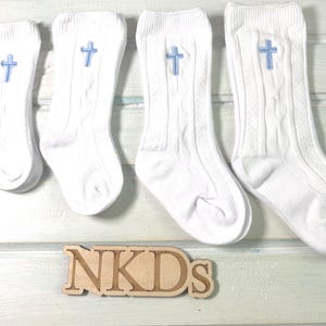 1 pair Embroidered Black or Cream Bow or White Cable-Knit Straight Top Pattern Baby Infant Toddler Boy Girl Kneesocks Wedding Baptism Easter