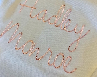 1 Hand-Stitched Cursive Grace Font Name Gerber Onesie®™ Preemie Newborn 3 6 12 18 24mo Lg/Sht Slv Boy Girl Embroidery OnePiece Bodysuit Gift
