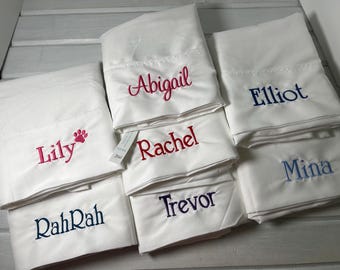 One Name on One White Pillowcase Monogrammed Embroidered Boy & Girl&#39;s Pillow Cover Custom Pillow Case Embroidery Personalized w/Name on end