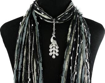US SELLER-fashion scarf with pendant peacock scarf pendant slide