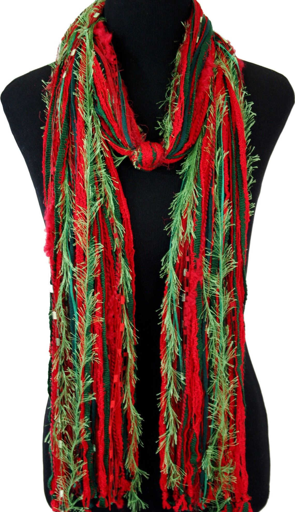 Christmas Scarf Red Green Scarf Long Boho Holiday Scarf Etsy
