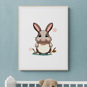 Charming Bunny Rabbit Wall Art – Woodland Nursery Printable, Cute Animal Illustration for Baby Room Decor, Instant Digital Download