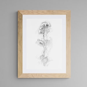 Floral Art Prints Download, Minimalist Orchid Flower Wall Art, Plant Pencil Drawing Print image 4