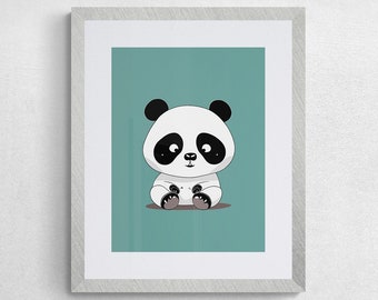 Digital Goofy Panda Wall Art Print Download, Cute Posters, Baby Animal Print