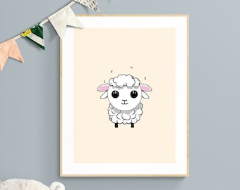 Baby Lamb Nursery Art Print, Farm Animal Wall Decor, Cute Sheep Printable, Instant Download