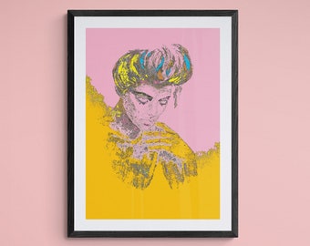 Feminine Wall Art, Pop Art Poster art Print Download, Girly Blush Pink and Dark Yellow Printable Poster