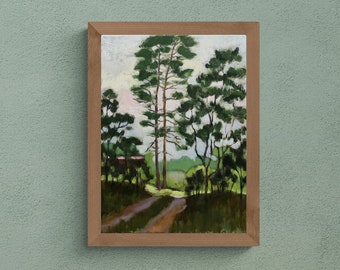 Original Small OIL PAINTING on Canvas | FOREST Landscape | Green Artwork