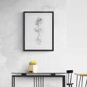 Floral Art Prints Download, Minimalist Orchid Flower Wall Art, Plant Pencil Drawing Print image 1