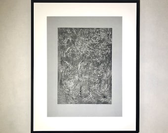 Original Monotype Print: Black Ink Abstract Art - Gray Minimalist Decor