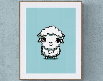 Baby Sheep, Farm Animals Print, Downloadable Art, Boy Nursery Prints, Cute Tiny Lamb Poster