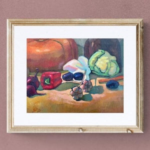 Pintura al óleo de naturaleza muerta vibrante: obras de arte únicas de frutas y verduras