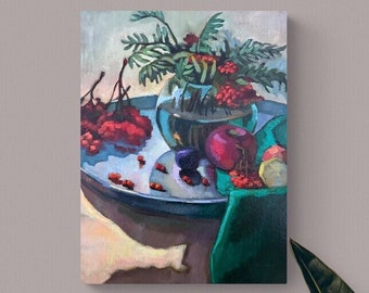 Pintura al óleo de bodegones de frutas, obra de arte original sobre lienzo, única en su tipo