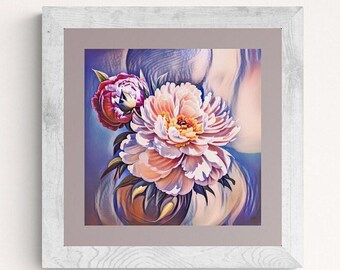 Pink Peony Painting, Downloadable Floral Art Print Square, Flower Wall art