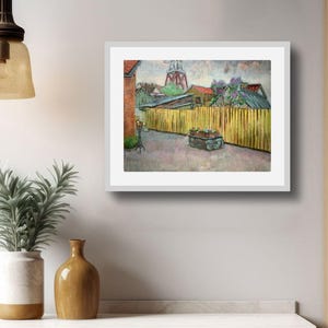 Original Oil Painting of a Rustic Scenery – Old Houses on Canvas Board Artwork – Misty Gray Wall Decor