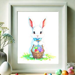 Impression d&#39;art lunatique de lapin de Pâques | Décoration printanière mignonne | Téléchargement numérique instantané | Lapin pour chambre d&#39;enfant | Décoration murale de Pâques