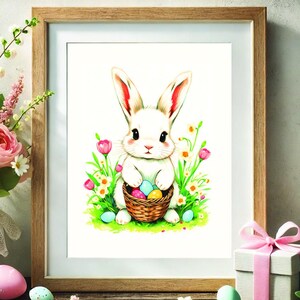 Adorable Easter Bunny Art Print - Spring Bunny Digital Download - Cute Easter Decor, Printable Easter Bunny Illustration, Kids Room Wall Art