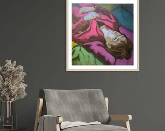 Retrato al óleo original: Mujer de rosa, Arte figurativo contemporáneo