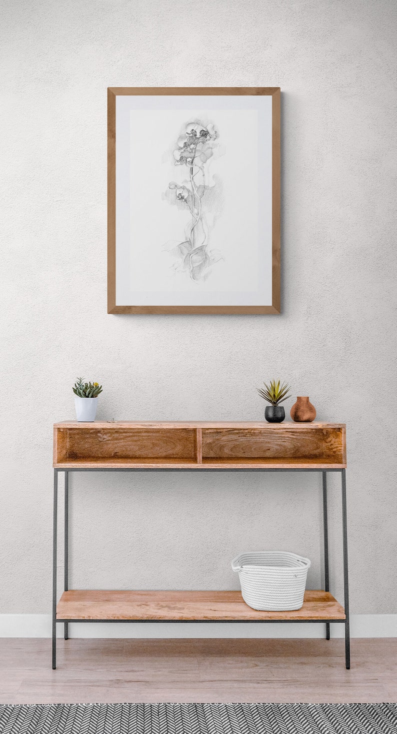 Floral Art Prints Download, Minimalist Orchid Flower Wall Art, Plant Pencil Drawing Print image 8