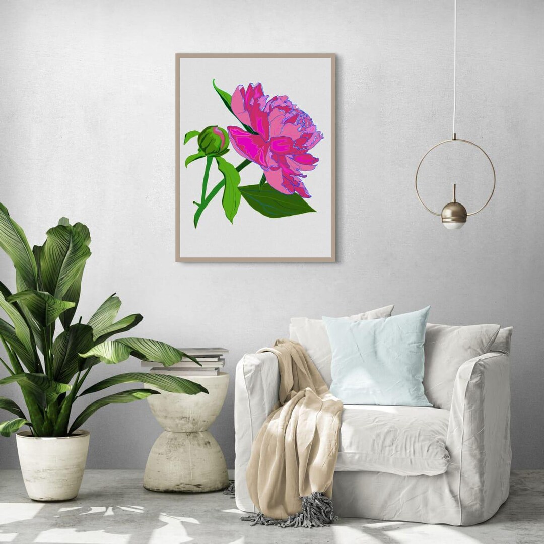 Pink Peony Digital Print – Printable Flower Wall Art, Botanical ...