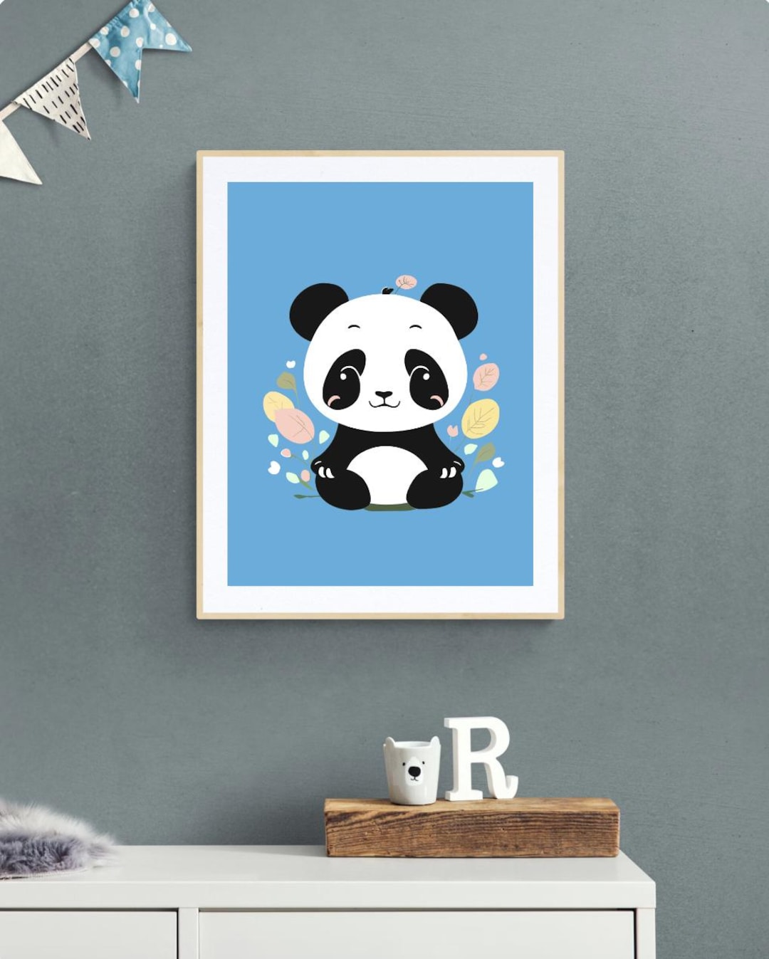 Adorable Panda Nursery Print: Sky Blue Baby Animal Wall Art Digital ...